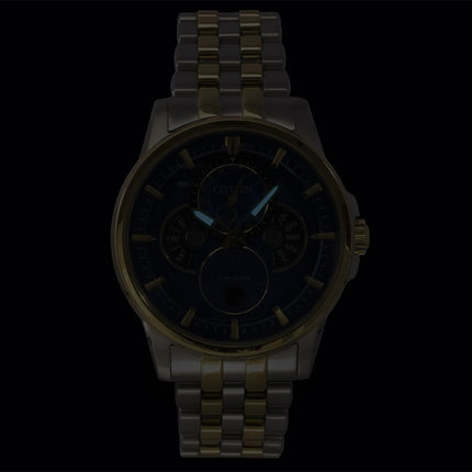 Citizen Calendrier Moonphase Two Tone Stainless Steel Blue Dial Eco-Drive BU0054-52L 100M Men's Watch