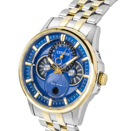 Citizen Calendrier Moonphase Two Tone Stainless Steel Blue Dial Eco-Drive BU0054-52L 100M Men's Watch