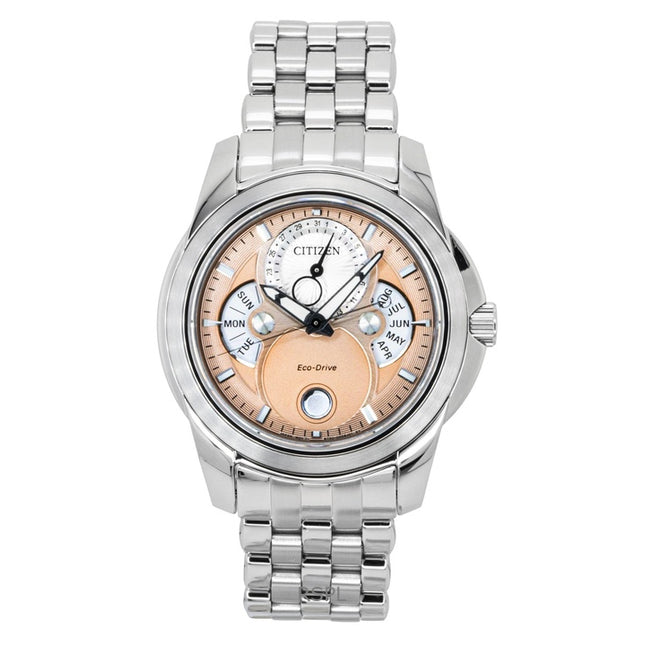 Citizen Calendrier Moon Phase Stainless Steel Salmon Dial Eco-Drive BU0080-52X 100M Men's Watch