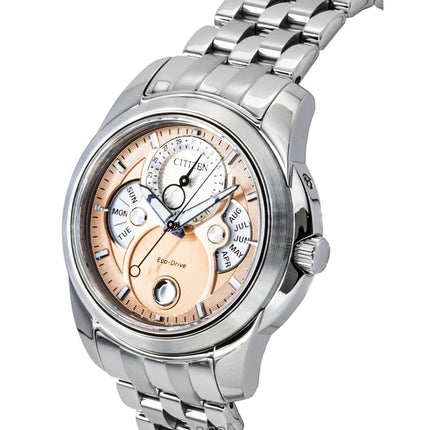 Citizen Calendrier Moon Phase Stainless Steel Salmon Dial Eco-Drive BU0080-52X 100M Men's Watch