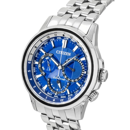 Citizen Calendrier World Time Stainless Steel Blue Dial Eco-Drive BU2021-51L 100M Men's Watch