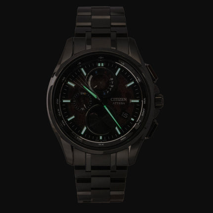 Citizen Attesa Limited Edition Black Titanium Moon Phase Dark Red Dial Eco-Drive BY1005-73Z 100M Men's Watch
