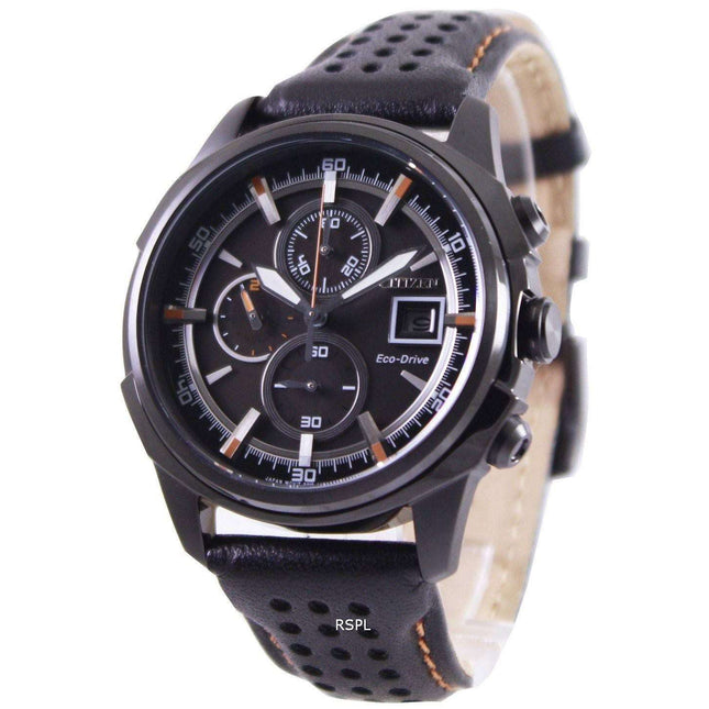 Citizen Eco Drive Black Leather Chronograph CA0375-00E Mens Watch