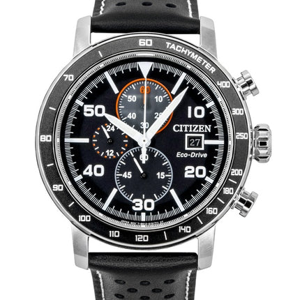 Citizen Brycen Chronograph Leather Strap Black Dial Eco-Drive CA0649-14E 100M Men's Watch