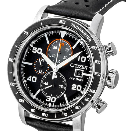 Citizen Brycen Chronograph Leather Strap Black Dial Eco-Drive CA0649-14E 100M Men's Watch