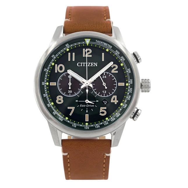 Citizen Eco-Drive Chronograph Leather Strap Green Dial CA4420-21X 100M Men's Watch