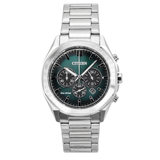 Citizen Eco-Drive Chronograph Stainless Steel Green Dial CA4590-81X 100M Men's Watch