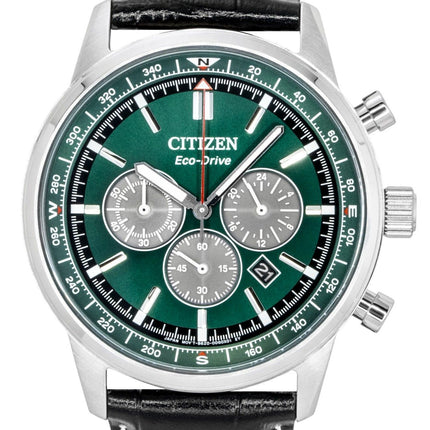Citizen Eco-Drive Chronograph Leather Strap Green Dial CA4720-01X 100M Men's Watch