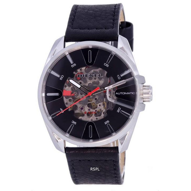 Diesel MS9 Skeleton Leather Strap Black Dial Automatic DZ1966 Mens Watch