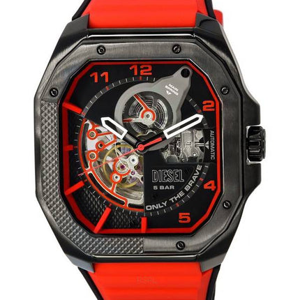Diesel Flayed Silicone Strap Open Heart Black Dial Automatic DZ7469 Men's Watch