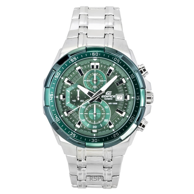Casio Edifice Analog Standard Chronograph Stainless Steel Green Dial Quartz EFR-539DE-3AV 100M Men's Watch