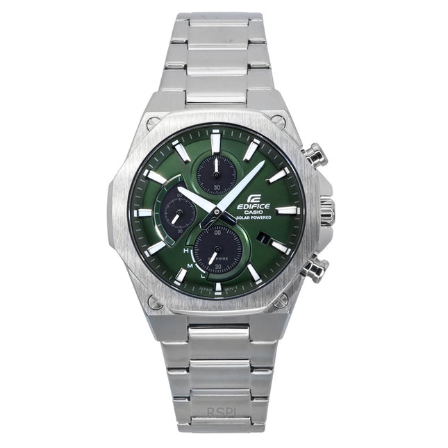 Casio Edifice Slim Line Analog Chronograph Stainless Steel Green Dial Solar EFS-S570D-3A 100M Men's Watch
