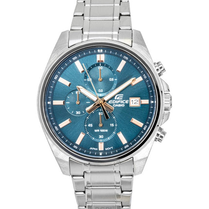 Casio Edifice Analog Standard Chronograph Stainless Steel Turquoise Dial Quartz EFV-610DE-2A 100M Men's Watch