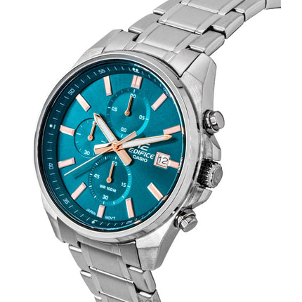Casio Edifice Analog Standard Chronograph Stainless Steel Turquoise Dial Quartz EFV-610DE-2A 100M Men's Watch