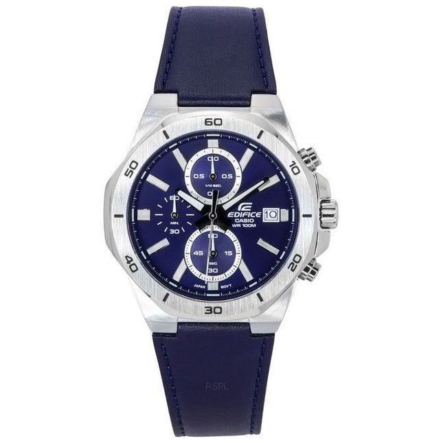 Casio Edifice Standard Chronograph Leather Strap Blue Dial Quartz EFV-640L-2A 100M Men's Watch