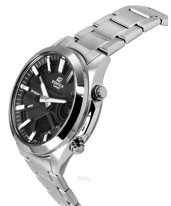 Casio Edifice Analog Digital Stainless Steel Black Dial Quartz EFV C12