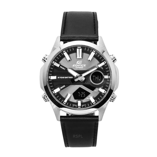 Casio Edifice Analog Digital Leather Strap Grey Dial Quartz EFV-C120L-8A 100M Men's Watch
