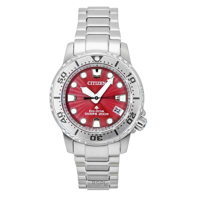 Citizen Promaster Dive Stainless Steel Red Dial Eco-Drive EO2027-50Z 200M Women's Watch