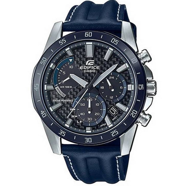 Casio Edifice Chronograph Leather Strap Solar EQS-930BL-2A EQS930BL-2 100M Men's Watch