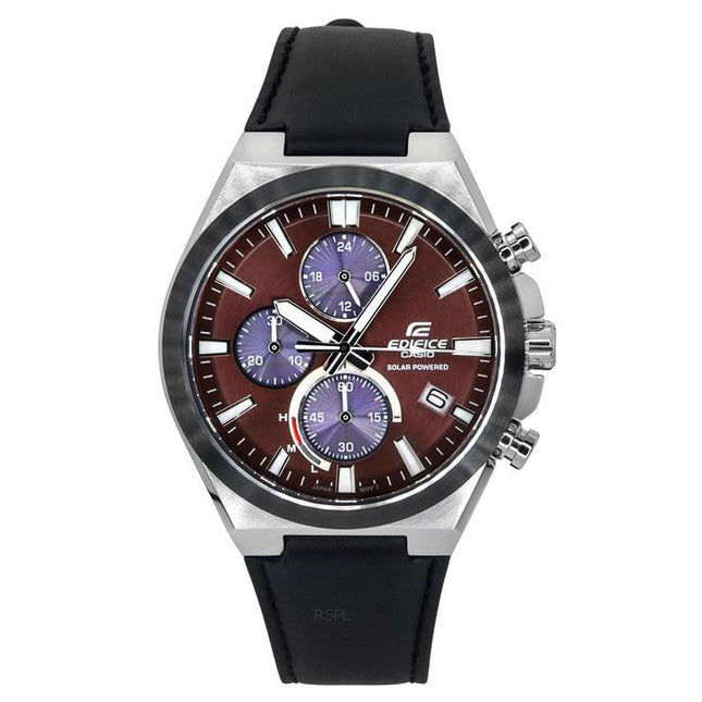 Casio Edifice Analog Chronograph Leather Strap Burgundy Dial Solar EQS-950BL-5A 100M Men's Watch