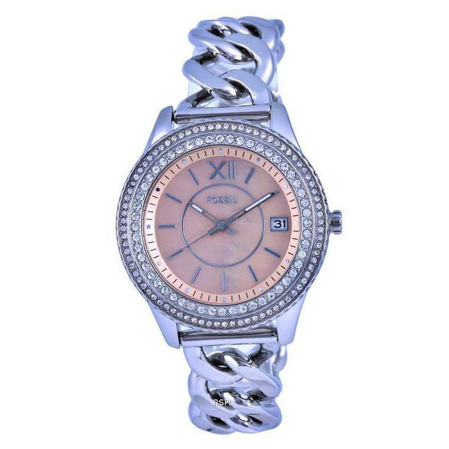 Fossil Stella Crystal Accents Rose Gold Mother Of Pearl Dial Quartz ES5134 Womens Watch