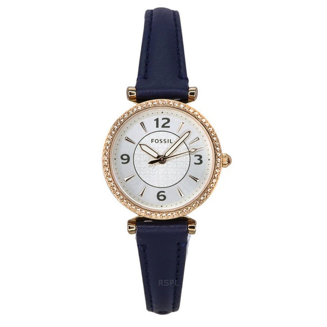 Fossil Carlie Crystal Accents Silver Dial Navy LiteHide Leather Quartz ES5295 Women's Watch
