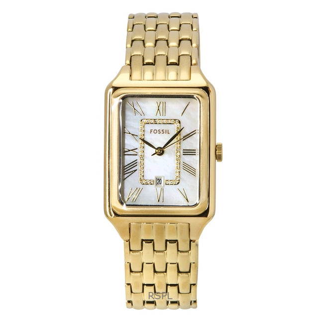 Fossil Raquel Gold Tone Stainless Steel White Mother Of Pearl Dial Quartz ES5304 Women's Watch