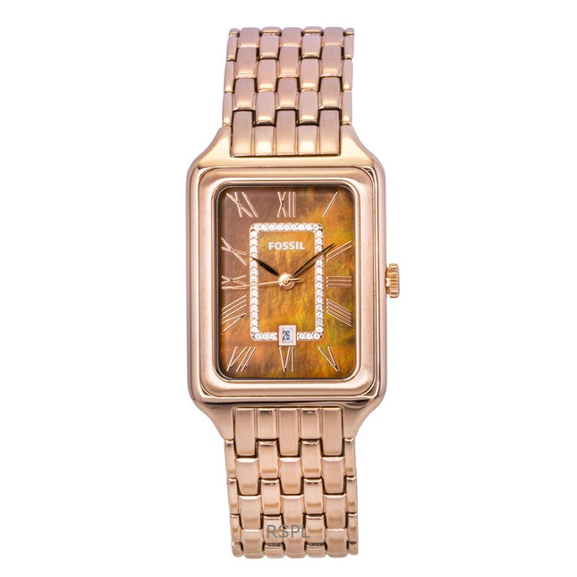 Fossil Raquel Rose Gold Tone Stainless Steel Brown Mother Of Pearl Dial Quartz ES5323 Women's Watch