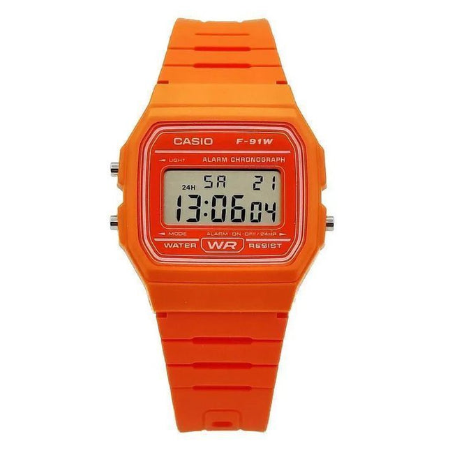 Casio Digital Orange Resin Strap Quartz F-91WC-4A2 Unisex Watch