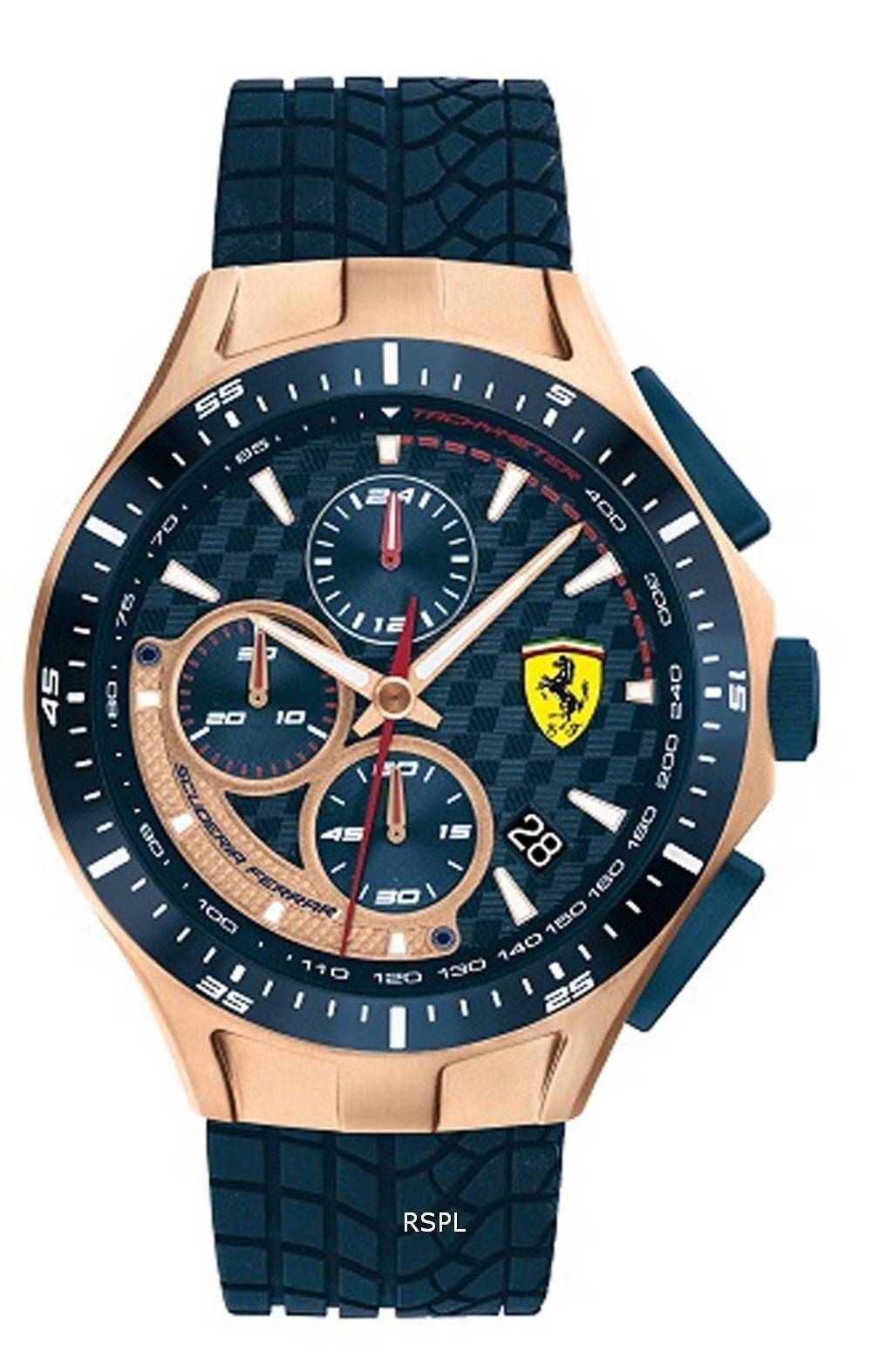 Ferrari Scuderia Race Day Chronograph Blue Dial Quartz Silicon Band 08