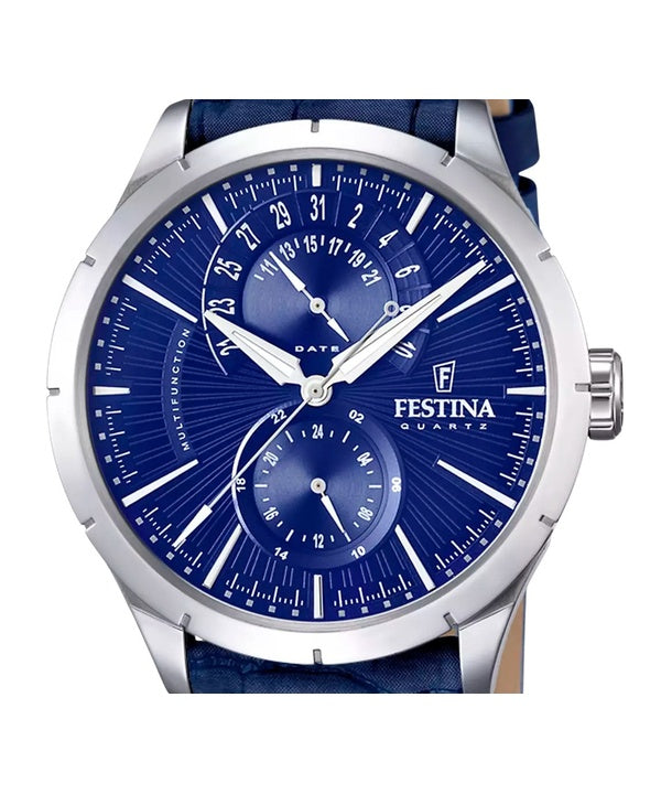 Festina Retro Multifunction Leather Strap Blue Dial Quartz F16573-7 Me