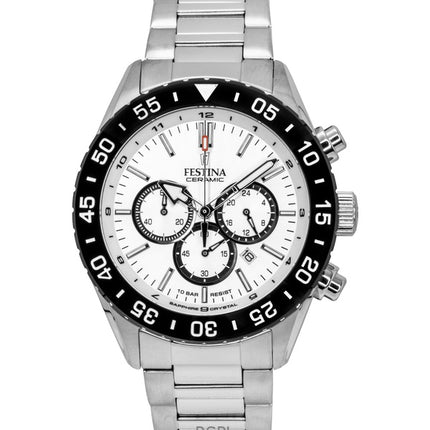 Festina Ceramic Chronograph Stainless Steel White Dial Quartz F20575-1 100M Men's Watch