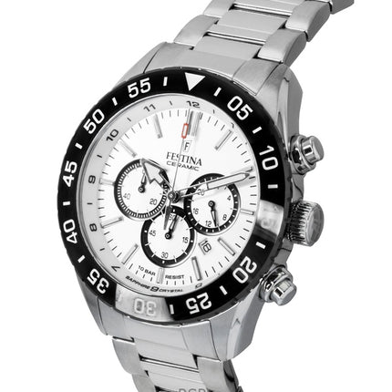 Festina Ceramic Chronograph Stainless Steel White Dial Quartz F20575-1 100M Men's Watch