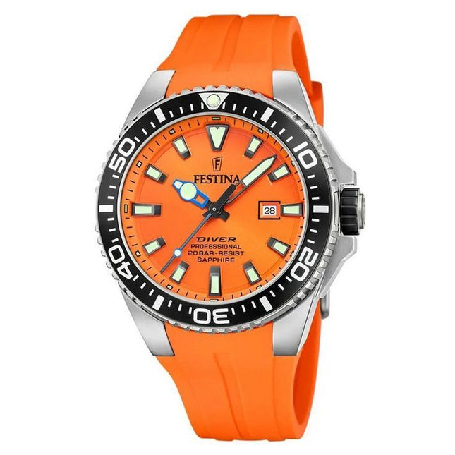 Festina Diver Rubber Strap Orange Dial Quartz F20664-4 200M Mens Watch