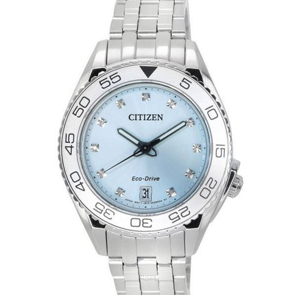 Citizen Carson Eco-Drive Carson Diamond Accents Stainless Steel Light Blue Dial FE6161-54L 100M Women's Watch