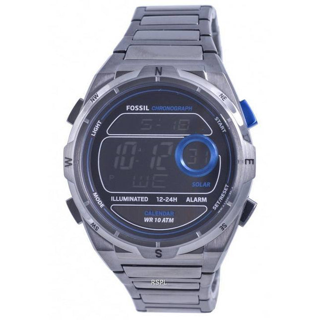 Fossil Everett Chronograph Stainless Steel Black Dial Solar FS5861 100M Mens Watch