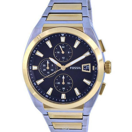 Fossil Everett Chronograph Two Tone Stainless Steel Black Dial Quartz FS5879 Mens Watch