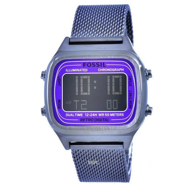 Fossil Retro Digital Chronograph Smoke Stainless Steel Mesh Quartz FS5888 Mens Watch