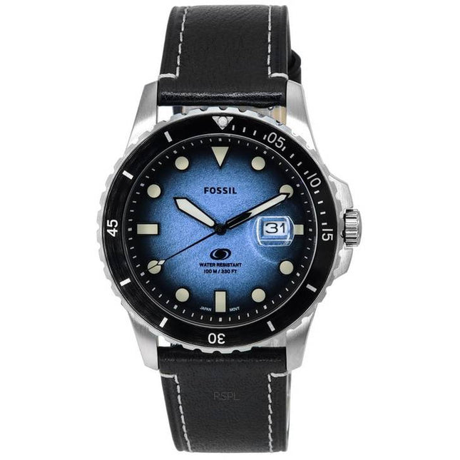 Fossil Blue Dial Black LiteHide Leather Strap Quartz FS5960 100M Men's Watch