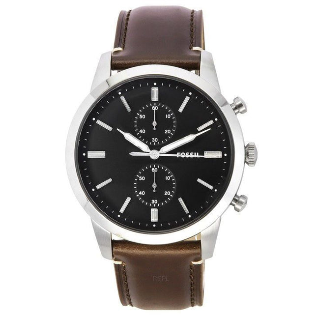 Fossil Townsman Chronograph Brown LiteHide Leather Strap Black Dial Quartz FS5967SET Men's Watch With Gift Set
