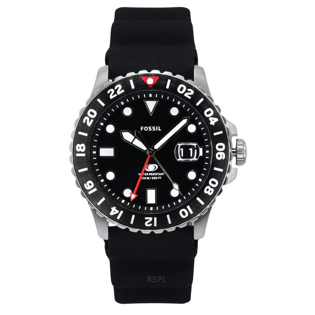 Fossil Blue GMT Silicone Strap Black Dial Quartz FS6036 100M Men's Watch