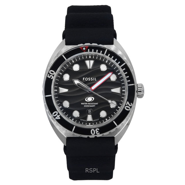 Fossil Breaker Silicone Strap Black Dial Quartz Diver's FS6062 200M Men's Watch