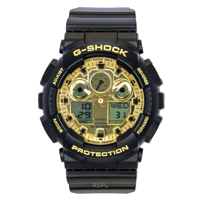 Casio G-Shock Resin Strap Analog Digital Gold Dial Quartz GA-100GGB-1A9 200M Men's Watch