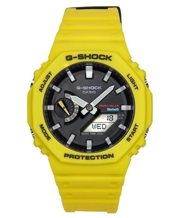 Casio G Shock Mobile Link Analog Digital Yellow Resin Strap Black Dial Solar GA B2100C 9A 200M Men s Watch