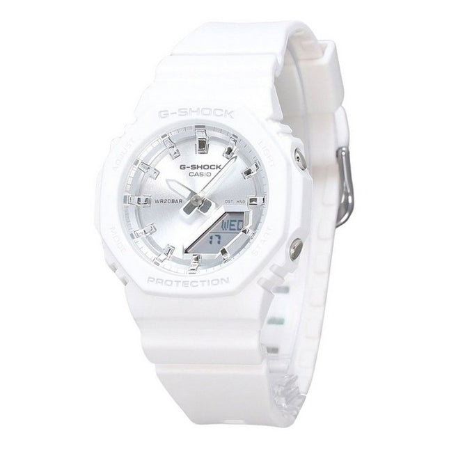 Casio G-Shock Analog Digital White Resin Bio Based Strap Silver Dial Quartz GMA-P2100VA-7A 200M Women's Watch