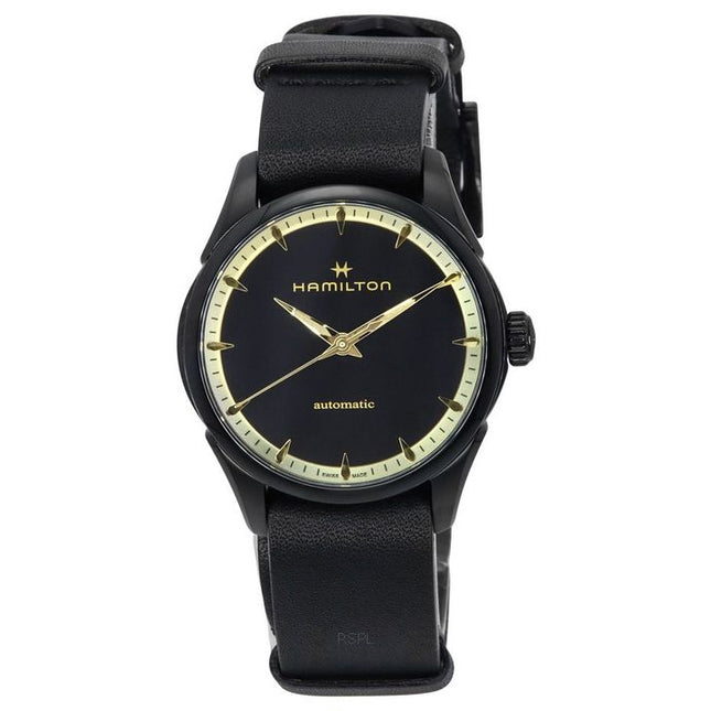 Hamilton Jazzmaster Leather Strap Black Dial Automatic H32255730 Unisex Watch