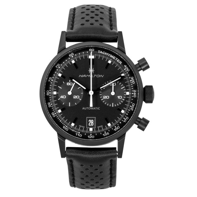 Hamilton American Classic Intra Matic Chronograph Leather Strap Black Dial Automatic H38446730 100M Men's Watch