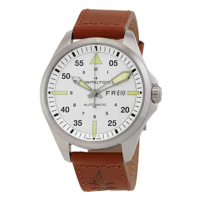 Hamilton Khaki Aviation Pilot Leather Strap Silver Dial Automatic H64635550 100M Men's Watch