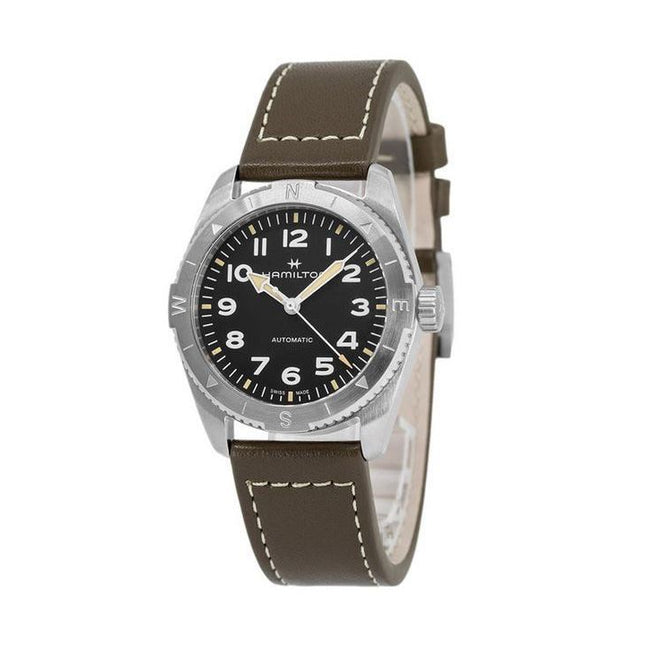 Hamilton Khaki Field Expedition Leather Strap Black Dial Automatic H70225830 100M Men's Watch