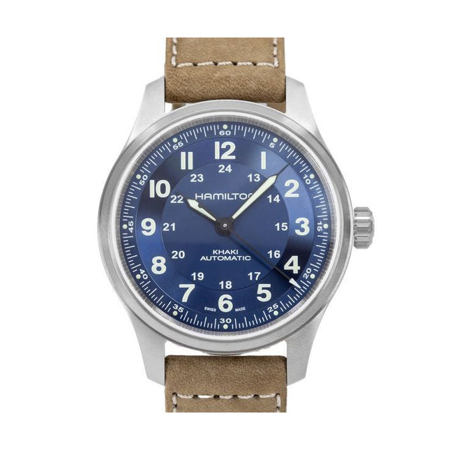 Hamilton Khaki Field Titanium Leather Strap Blue Dial Automatic H70545540 100M Men's Watch